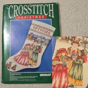 Bernat Cross Stitch Stocking Kit Victorian Carolers, Sealed New Old Stock